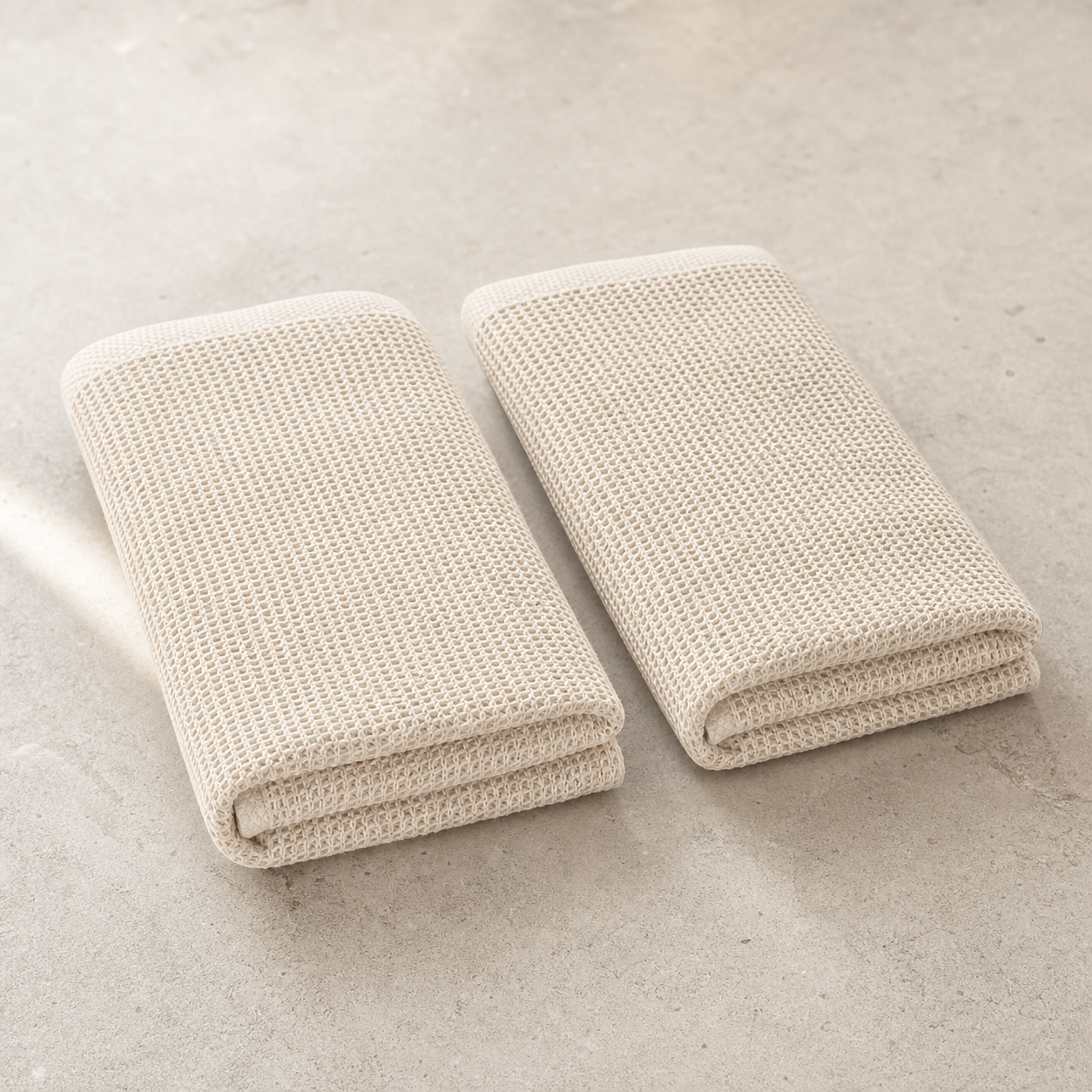Waffle Stonewashed Cotton Towels - beige two hand towels