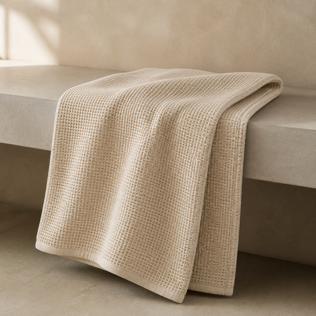 Waffle Stonewashed Cotton Towels - beige one bath towel