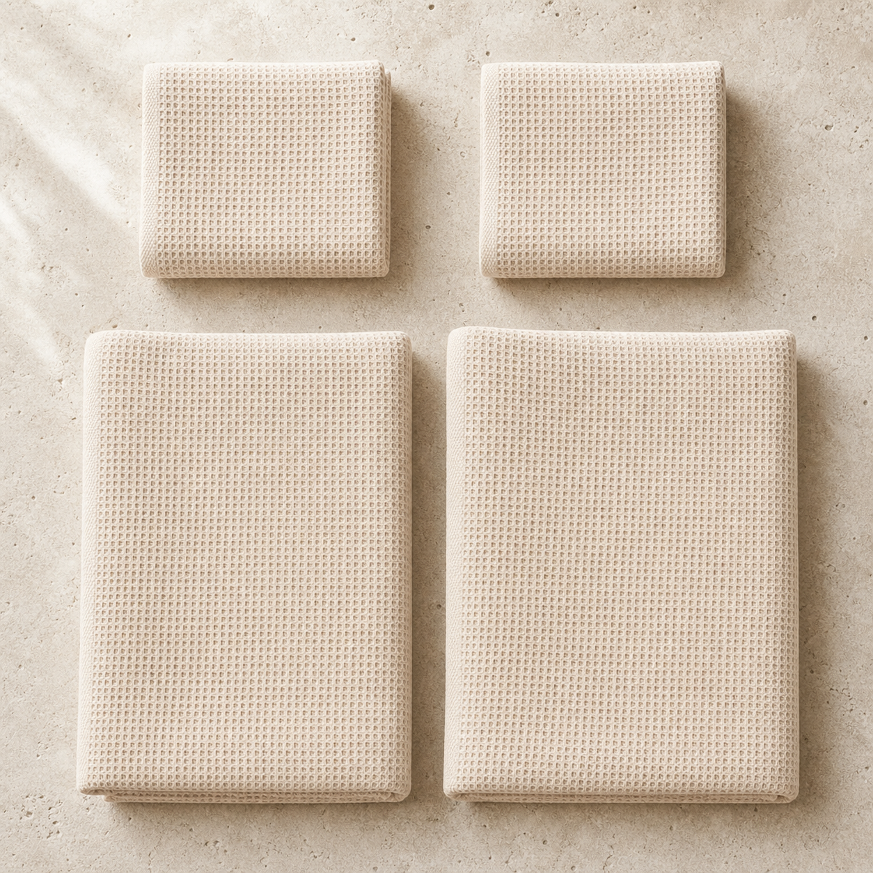 Waffle Stonewashed Cotton Towels - beige two hand two bath