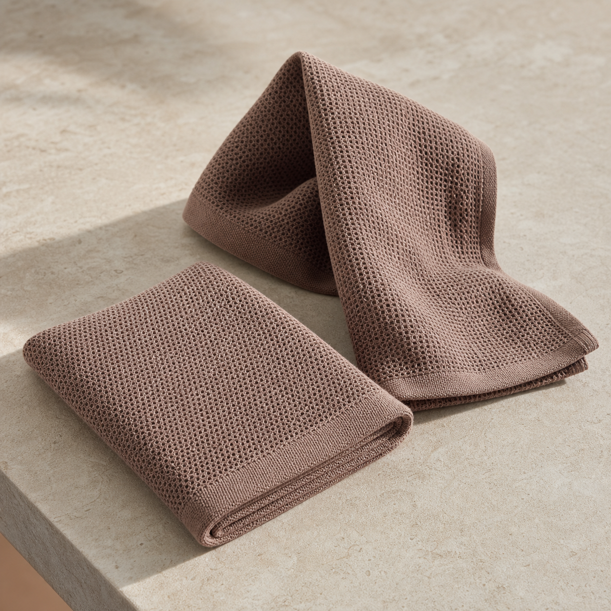 Waffle Stonewashed Cotton Towels - brown two hand towels