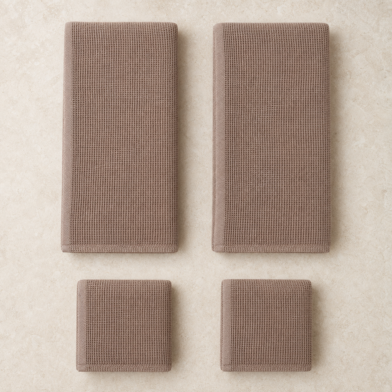 Waffle Stonewashed Cotton Towels - brown two hand two bath