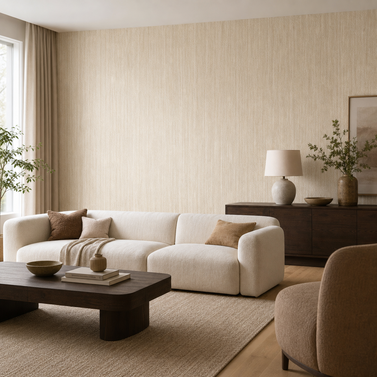 Stone-Look Peel-and-Stick Wall Panel (300 × 40 cm Roll) - light yellow installed wall