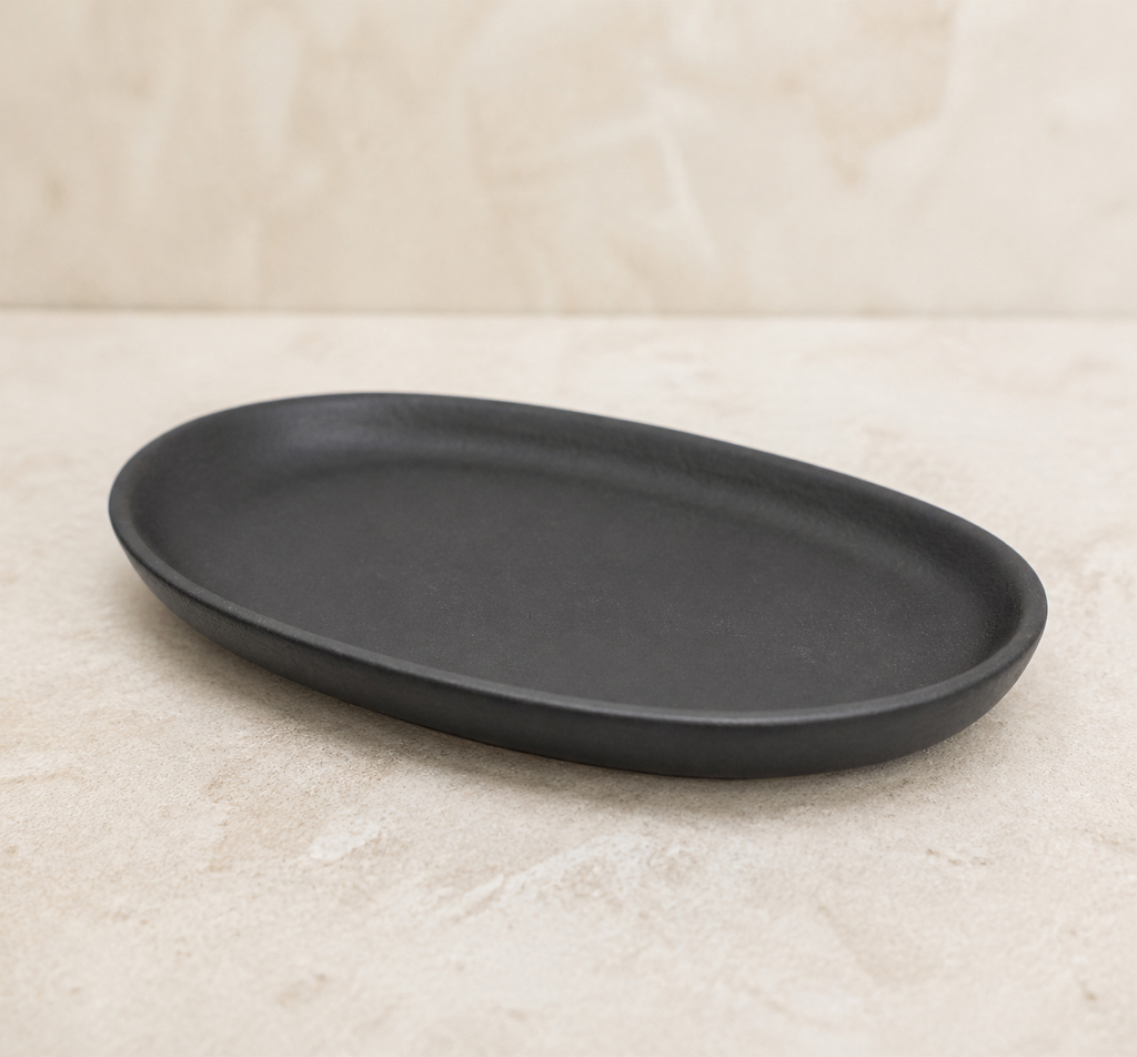 Mini Oval Ceramic Planter Tray - black oval tray single