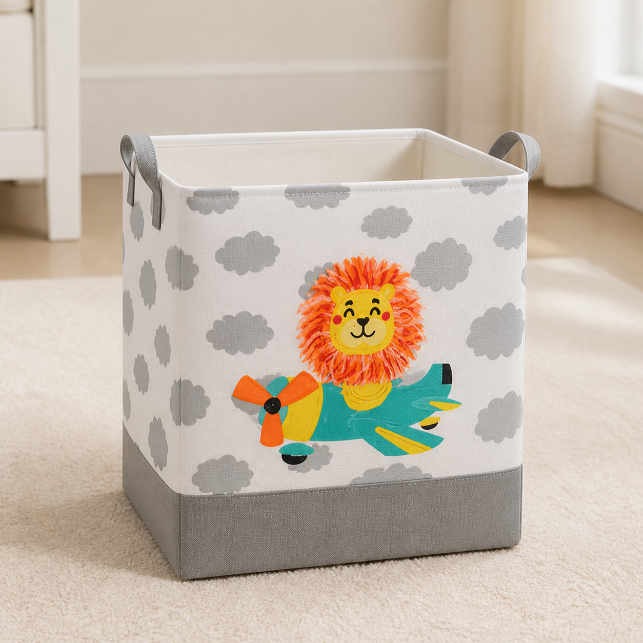 Handled Toy Storage Basket - lion square medium empty hero