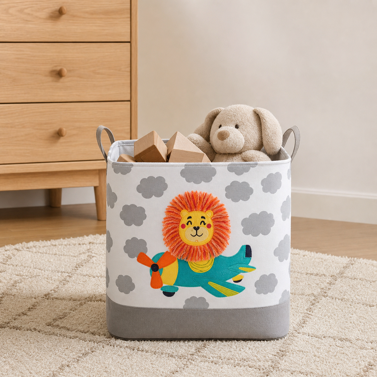 Handled Toy Storage Basket - lion square medium lifestyle