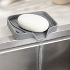 Self-Draining Sink Caddy - gray drain spout in use