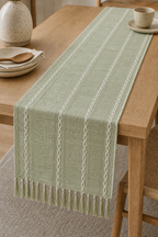 Table Runner — Boho Tassel - green b table lifestyle