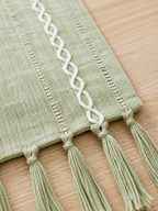 Table Runner — Boho Tassel - green b tassel weave detail