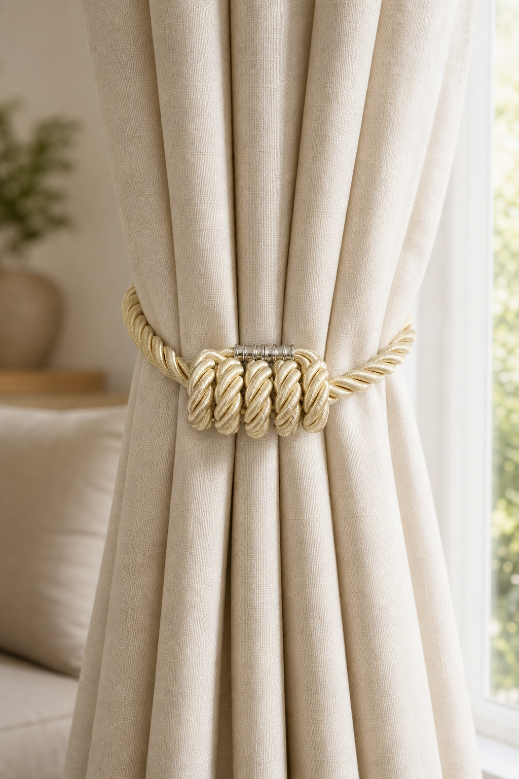 Magnetic Curtain Tieback - 49 cm - natural linen curtain lifestyle