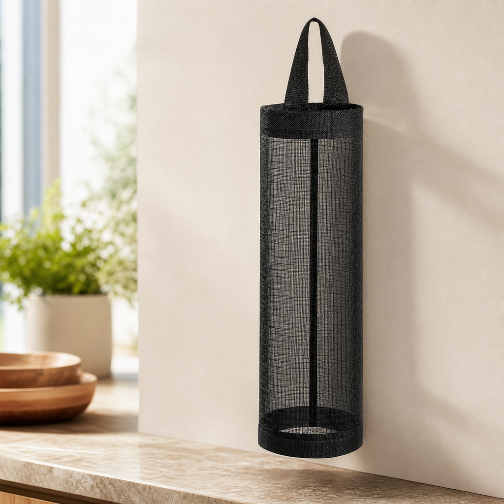 Wall-Mounted Grocery Bag Holder - black one piece
