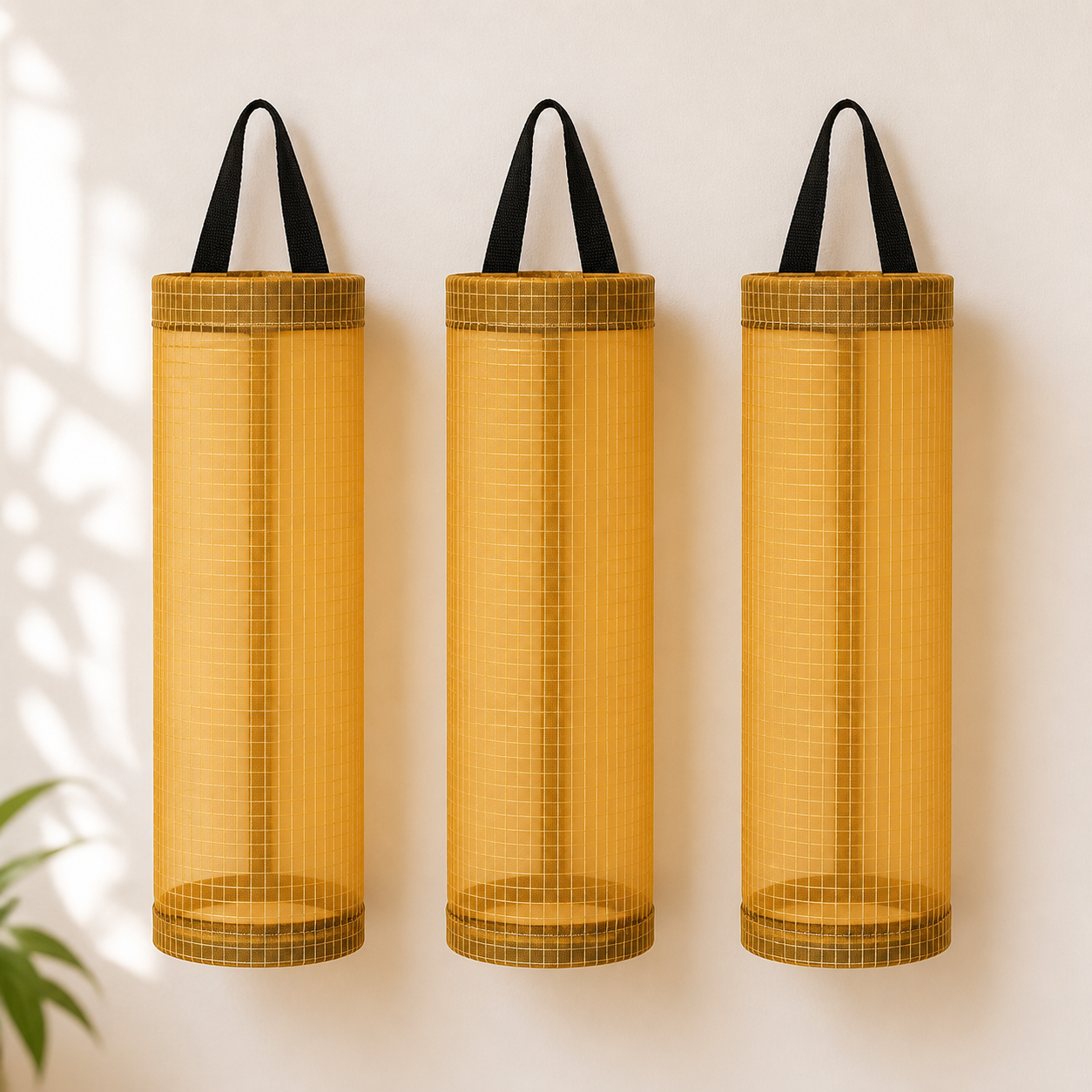 Wall-Mounted Grocery Bag Holder - orange three piece