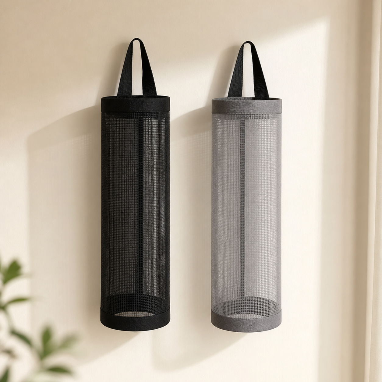 Wall-Mounted Grocery Bag Holder - assorted two piece black gray
