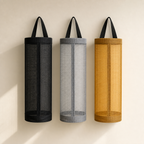 Wall-Mounted Grocery Bag Holder - assorted three piece black gray orange
