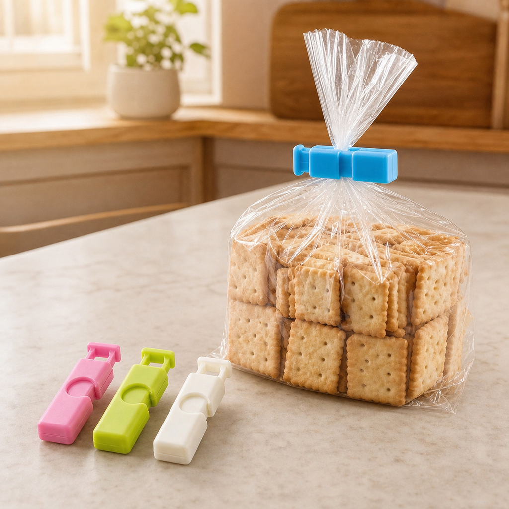 Food Bag Sealing Clips - mixed four piece in use