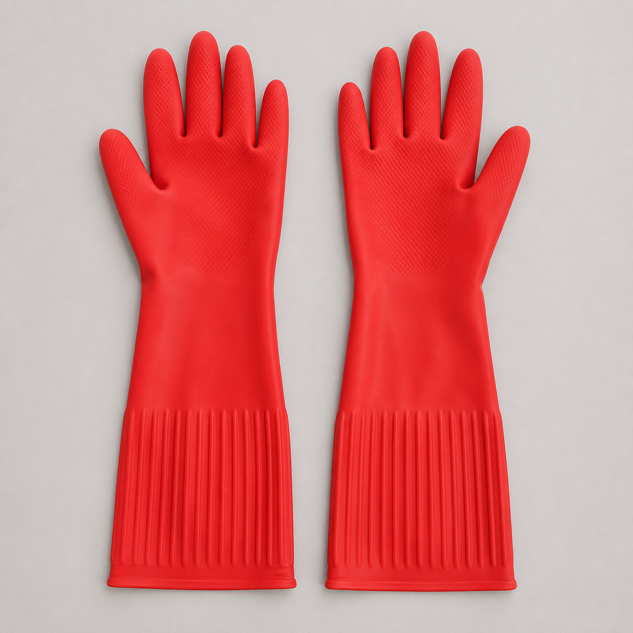 Silicone Cleaning Gloves - red 38cm pair flat lay