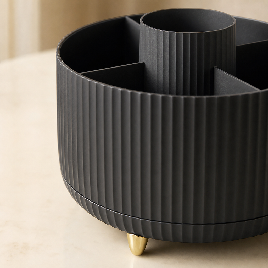 Makeup Brush Holder Organizer - rotating base compartment detail