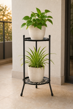 Two-Tier Metal Plant Stand - black two plant lifestyle