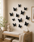 Cozy Haven 3D Butterfly Wall Stickers Set - 12 Piece Removable Reusable Decal Collection - Black Single layer supplemental nursery wall scene