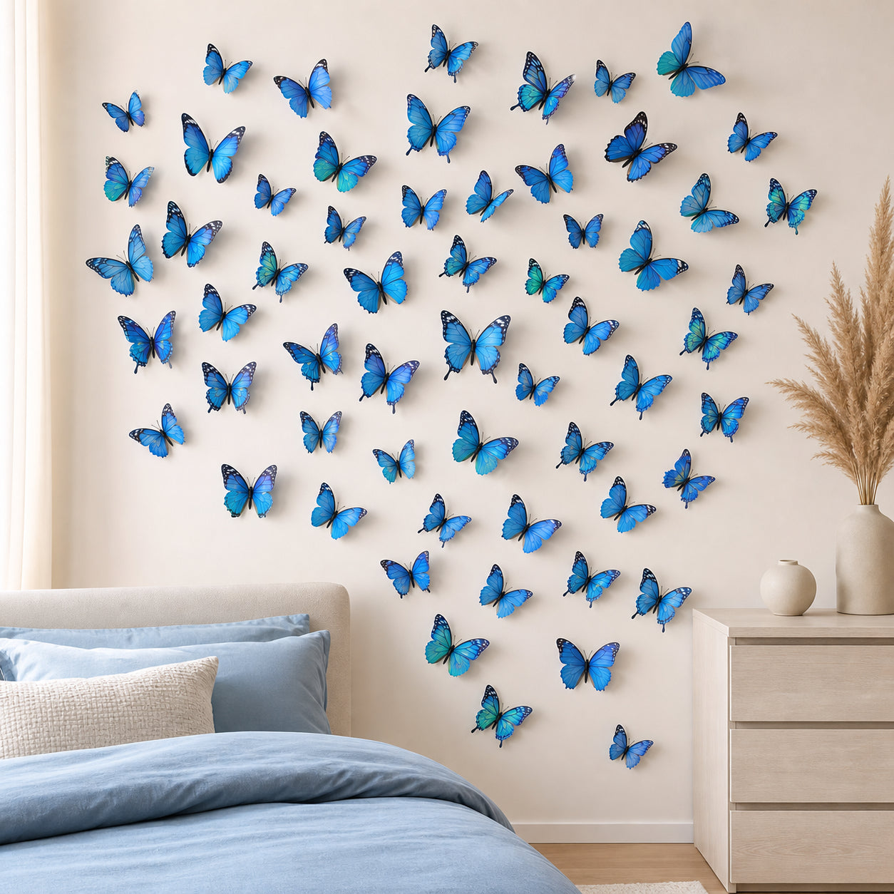 48-piece color 3D butterfly wall sticker set view 1 - Blue
