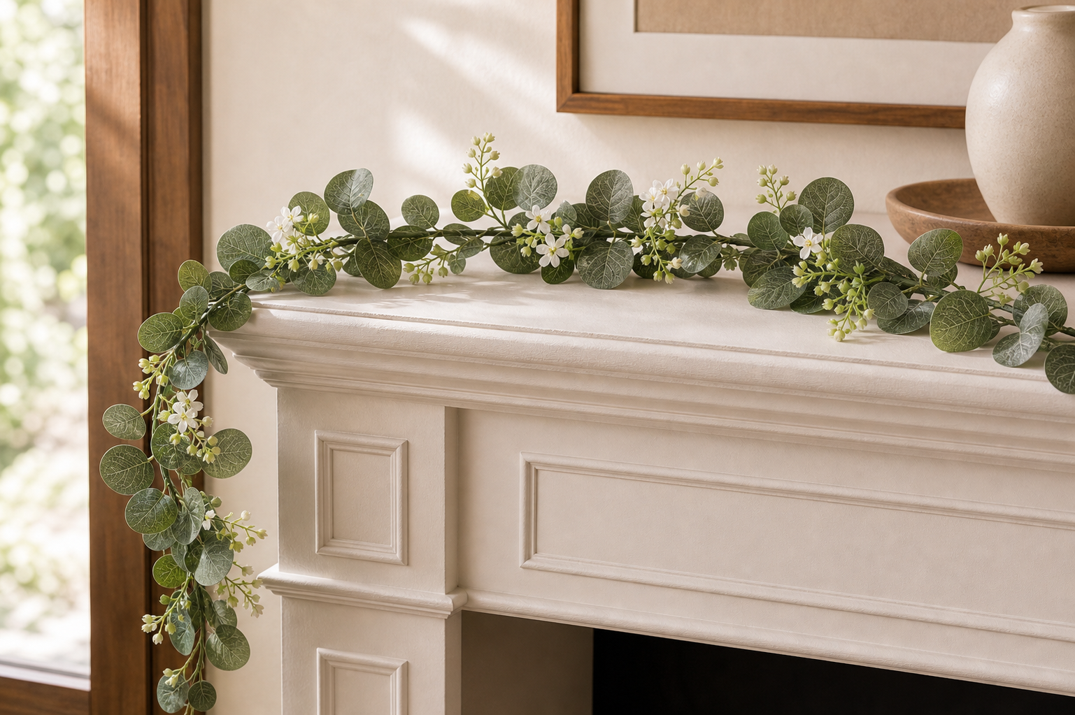 Cozy Haven Artificial Eucalyptus Hanging Garland White Flowe
