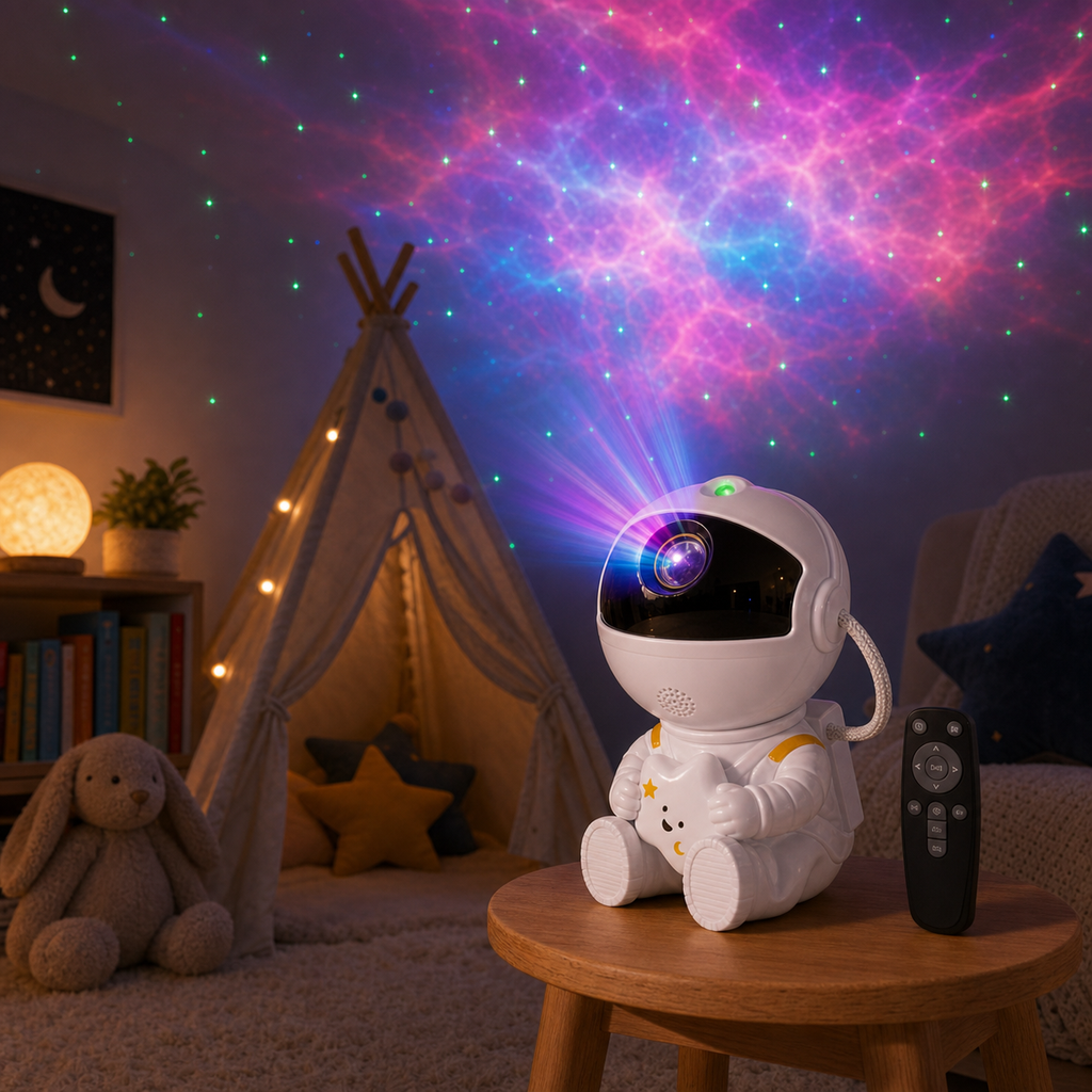 Astronaut Star Projector Night Light - Holding Star warm lighting lifestyle photo 2
