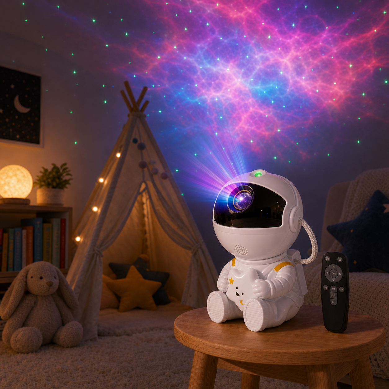 Astronaut Star Projector Night Light - Holding Star warm lighting lifestyle photo 2