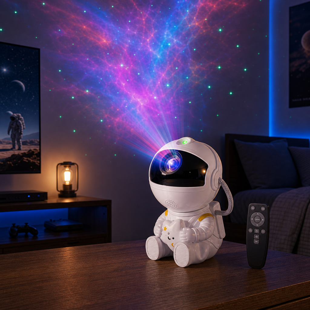 Astronaut Star Projector Night Light - Holding Star warm lighting lifestyle photo 3