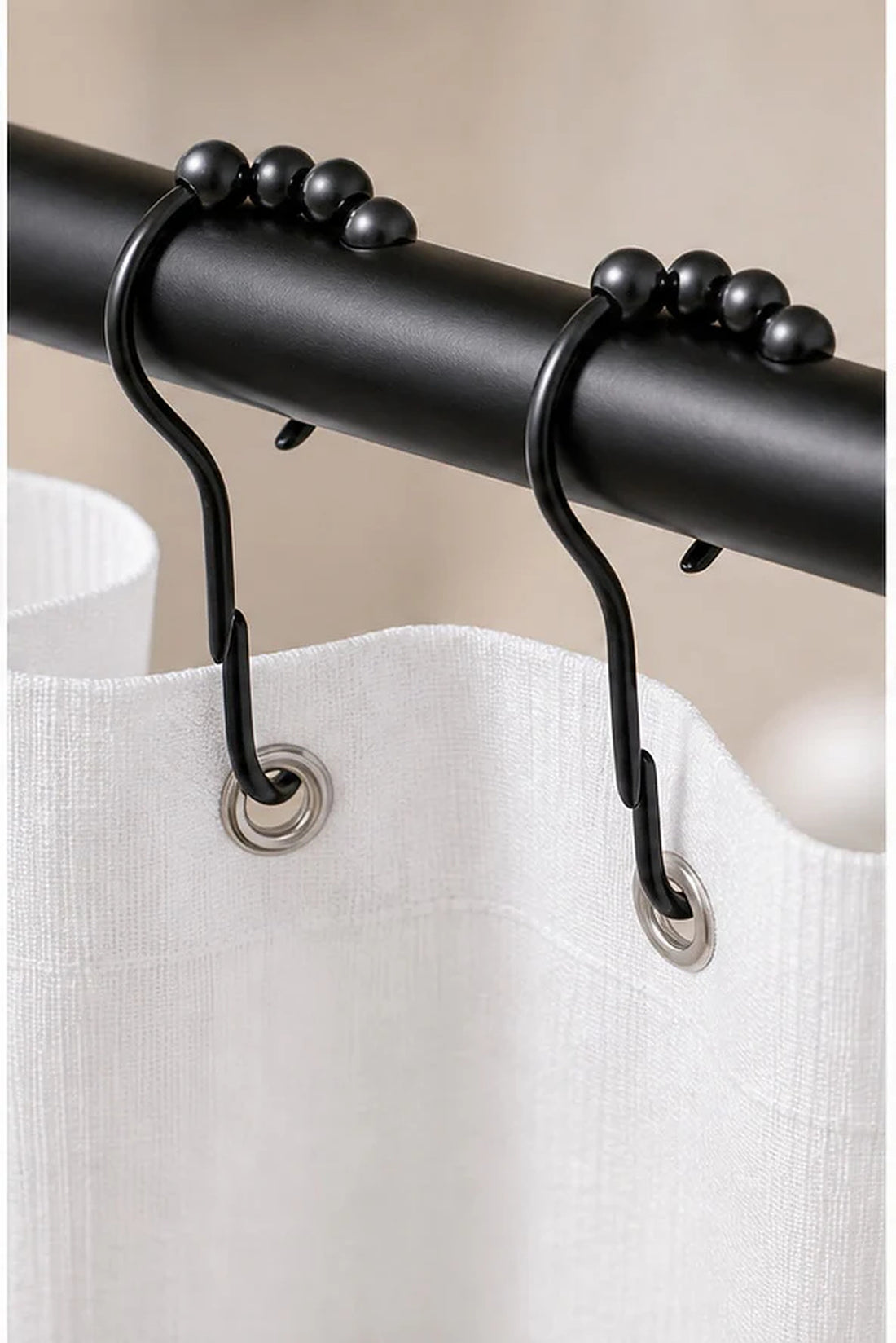 Cozy Haven Black Shower Curtain Hooks - 12 Piece Set
