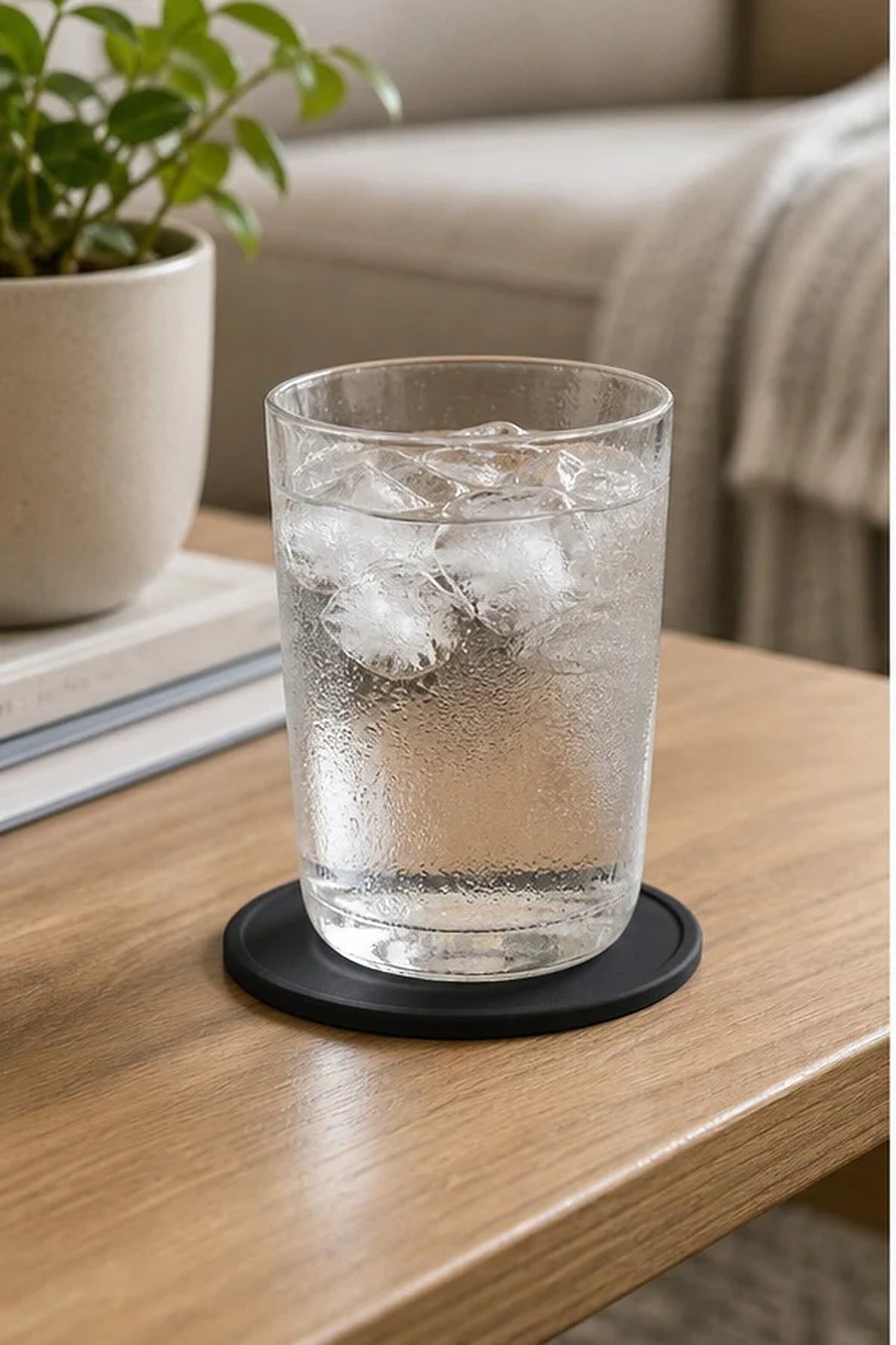 Cozy Haven Black Silicone Drink Coaster Set styled in a home setting
