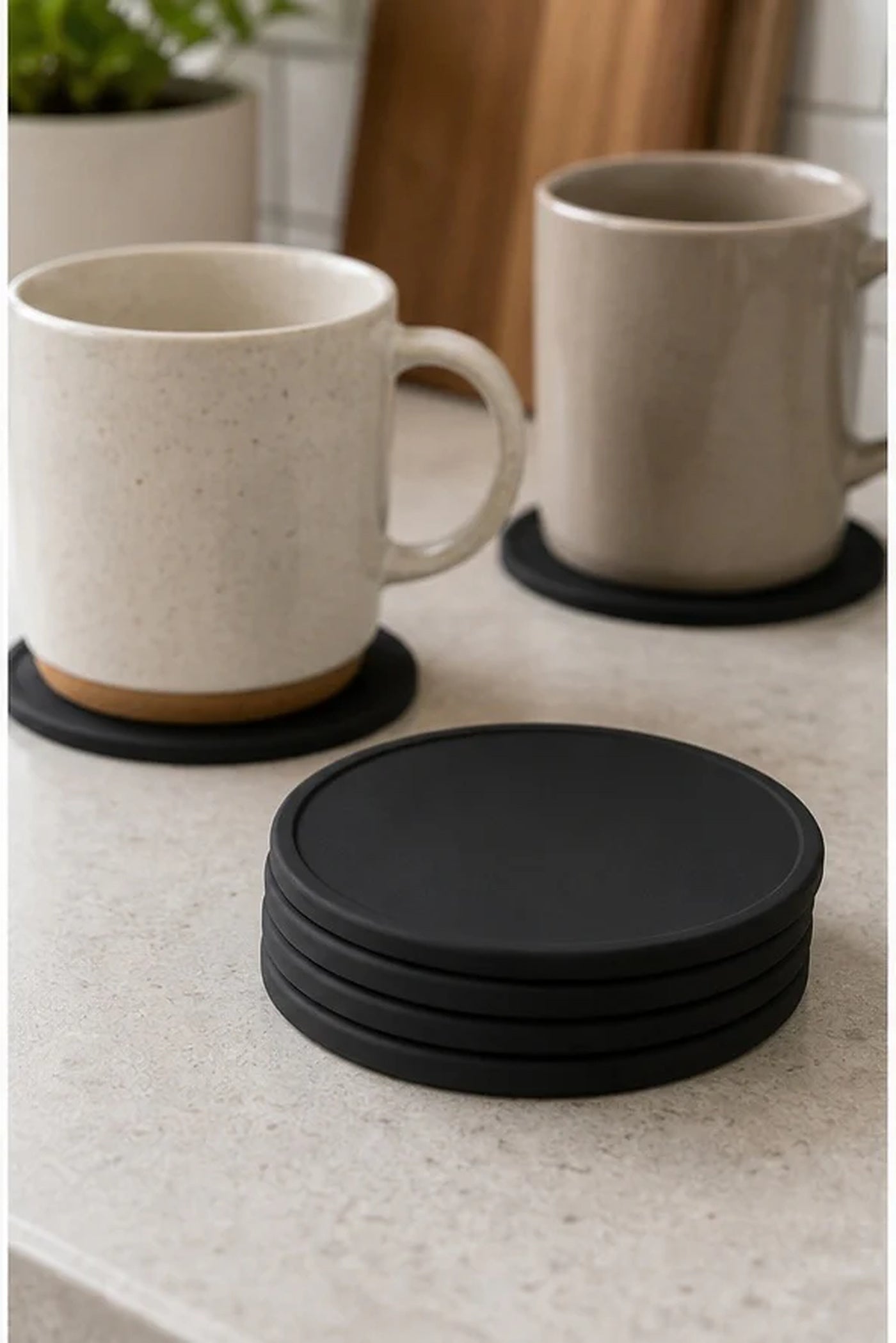Cozy Haven Black Silicone Drink Coaster Set lifestyle image 2