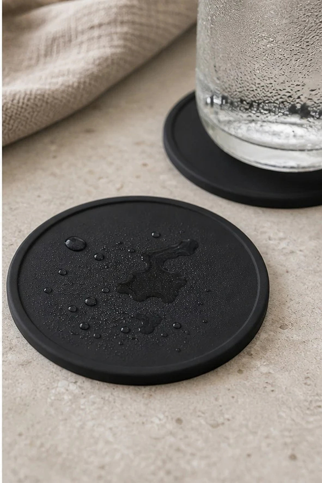 Cozy Haven Black Silicone Drink Coaster Set lifestyle image 3