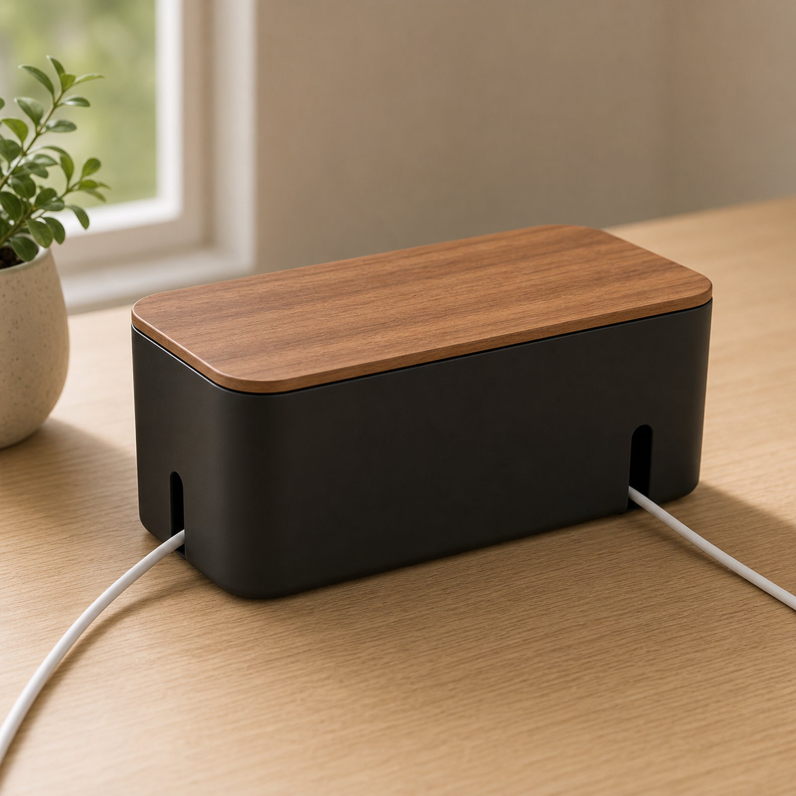 Cozy Haven Black Wood-Look Cable Management Box — detail view