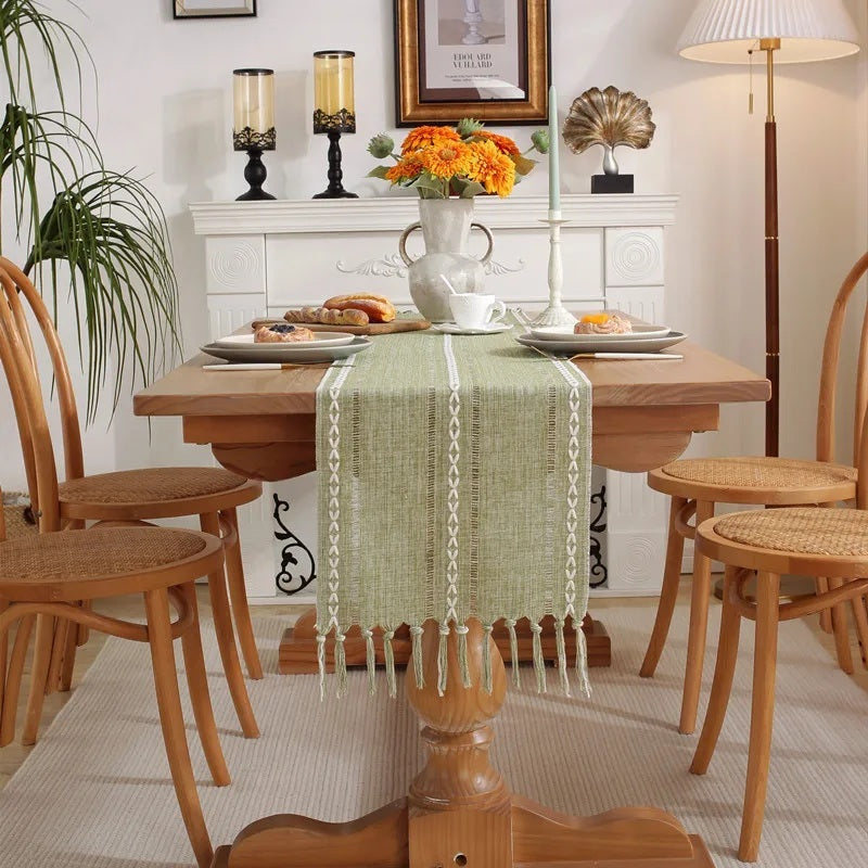 Cozy Haven Boho Tassel Table Runner - Green B