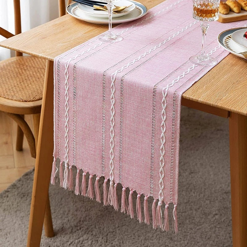 Cozy Haven Boho Tassel Table Runner - Pink B