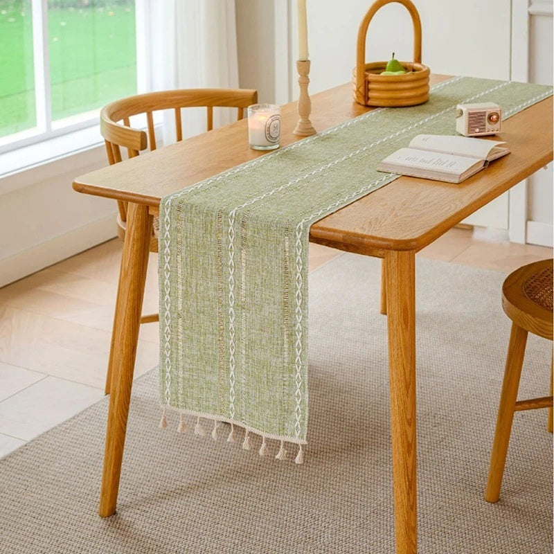 Cozy Haven Boho Tassel Table Runner - Green A
