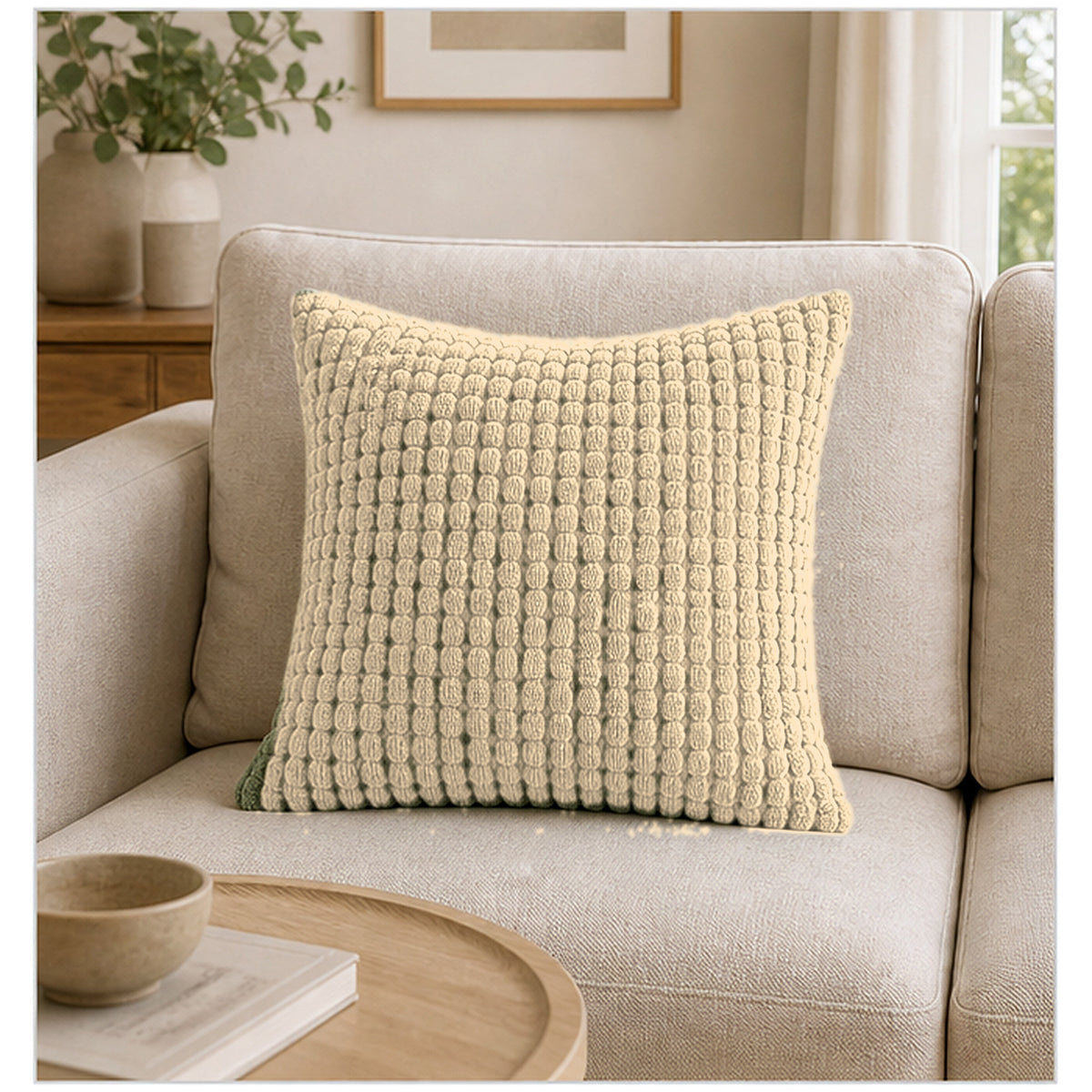 Cozy Haven Bubble Texture Throw Pillow Cover styled in a home setting