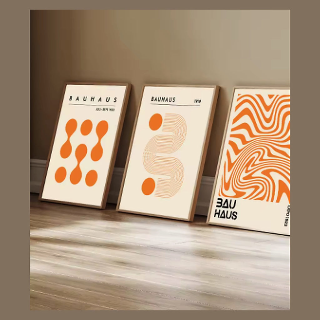 Cozy Haven Bauhaus Geometric Poster Set - Orange Bauhaus Set