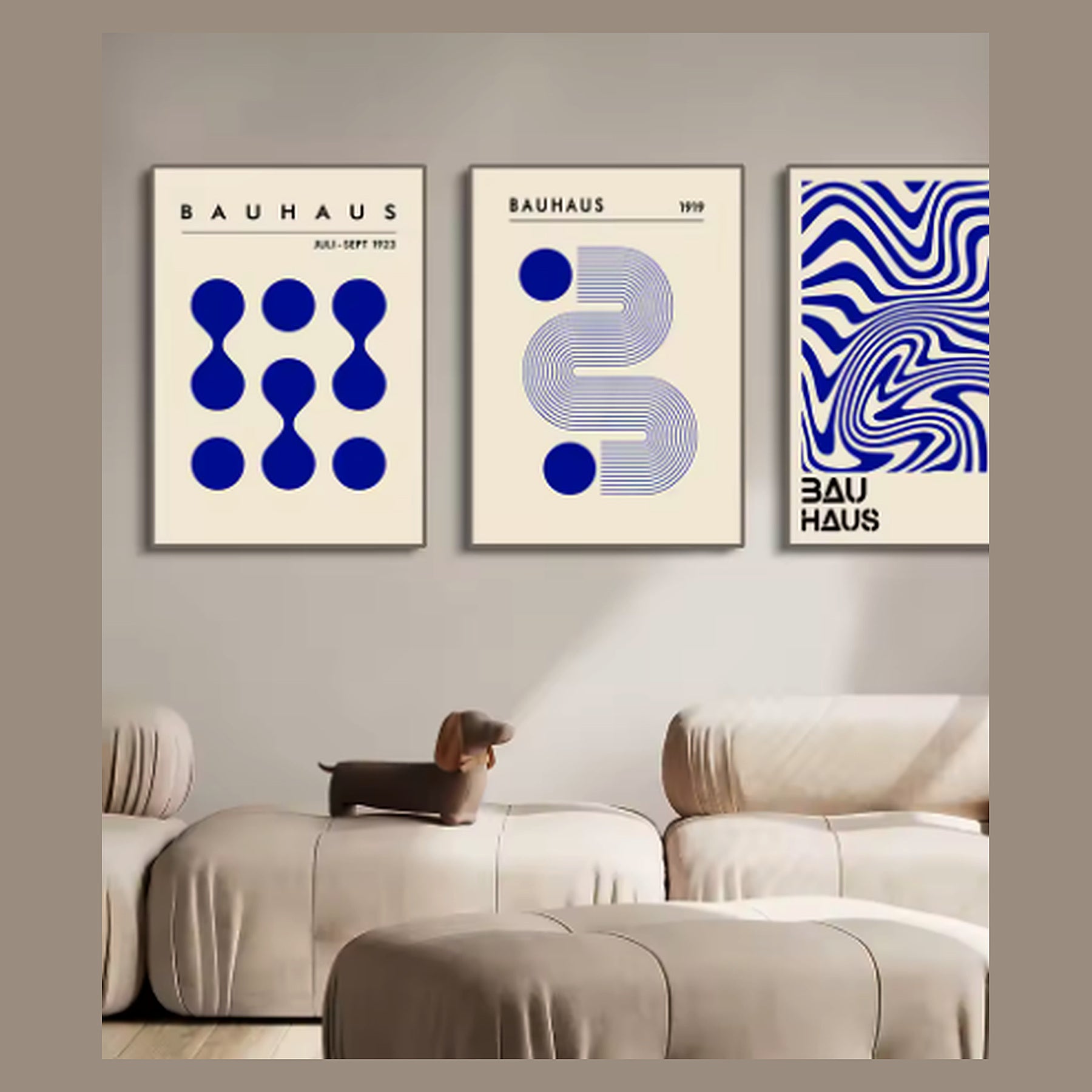 Cozy Haven Bauhaus Geometric Poster Set - Blue Bauhaus Set
