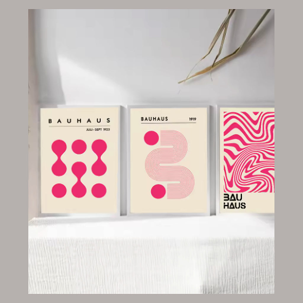 Cozy Haven Bauhaus Geometric Poster Set - Pink Bauhaus Set