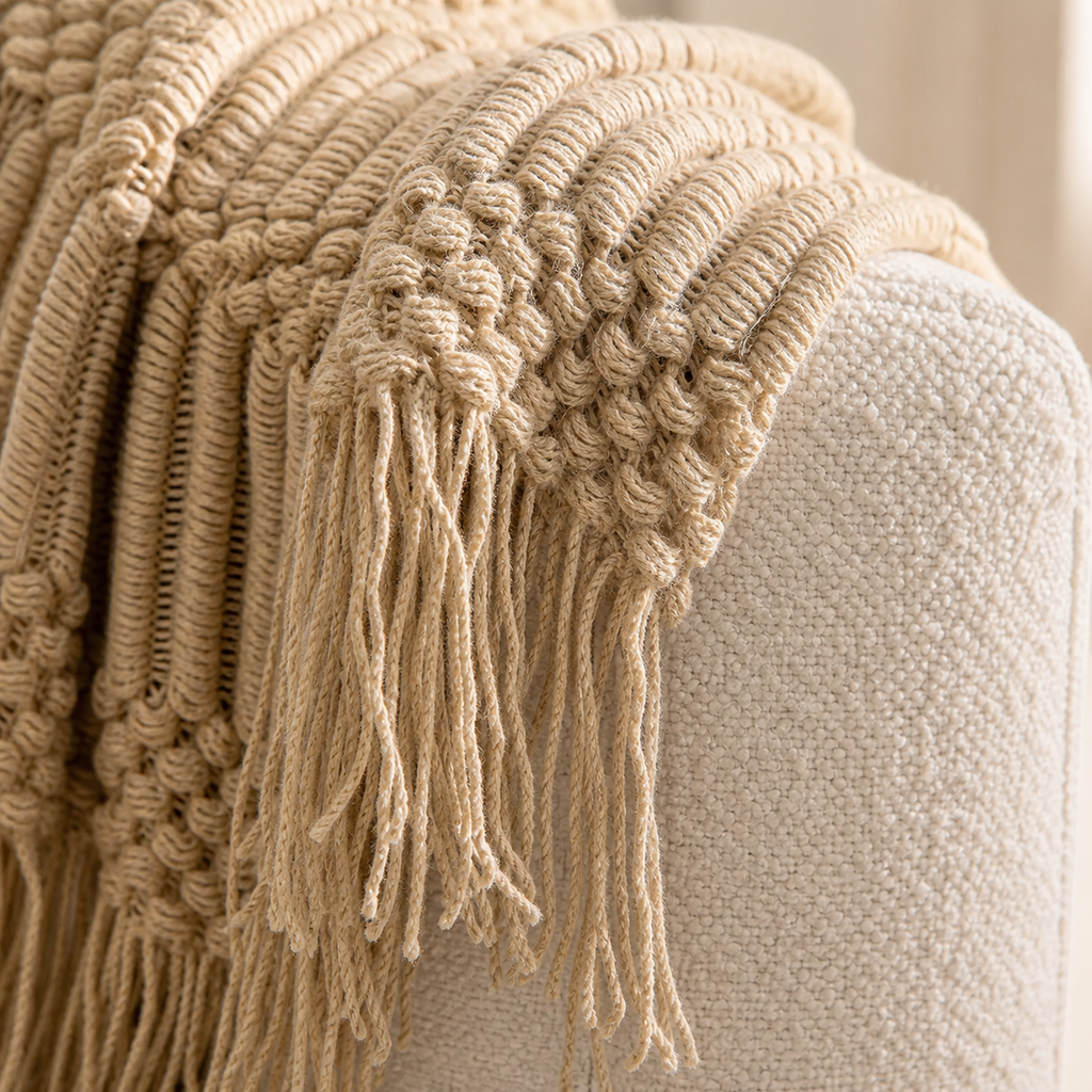 Cozy Haven Chunky Knit Tassel Throw — Khaki — detail view