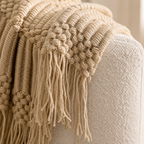 Cozy Haven Chunky Knit Tassel Throw — Khaki — detail view