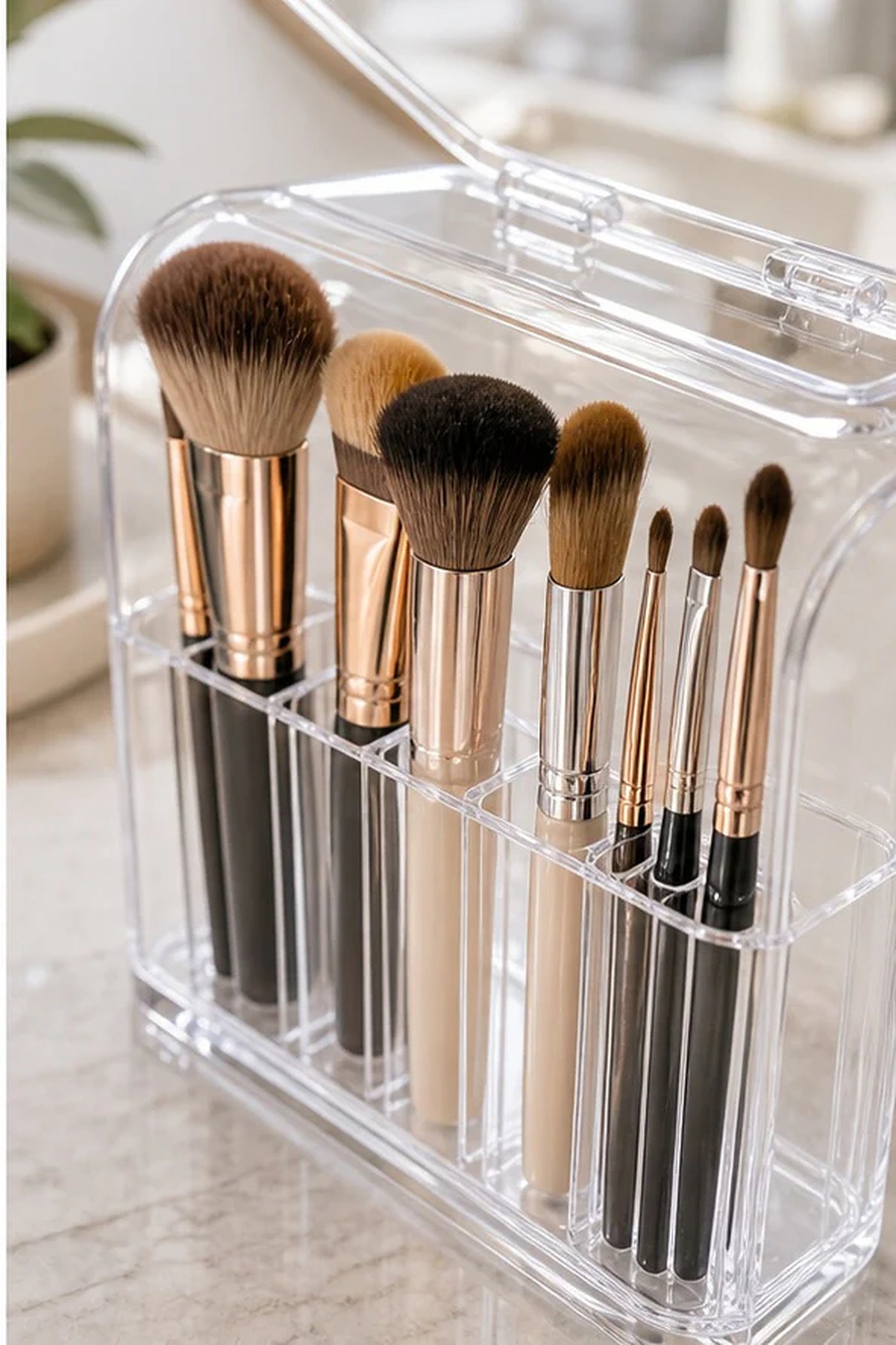 Cozy Haven Clear Makeup Brush Organizer with Lid lifestyle image 3