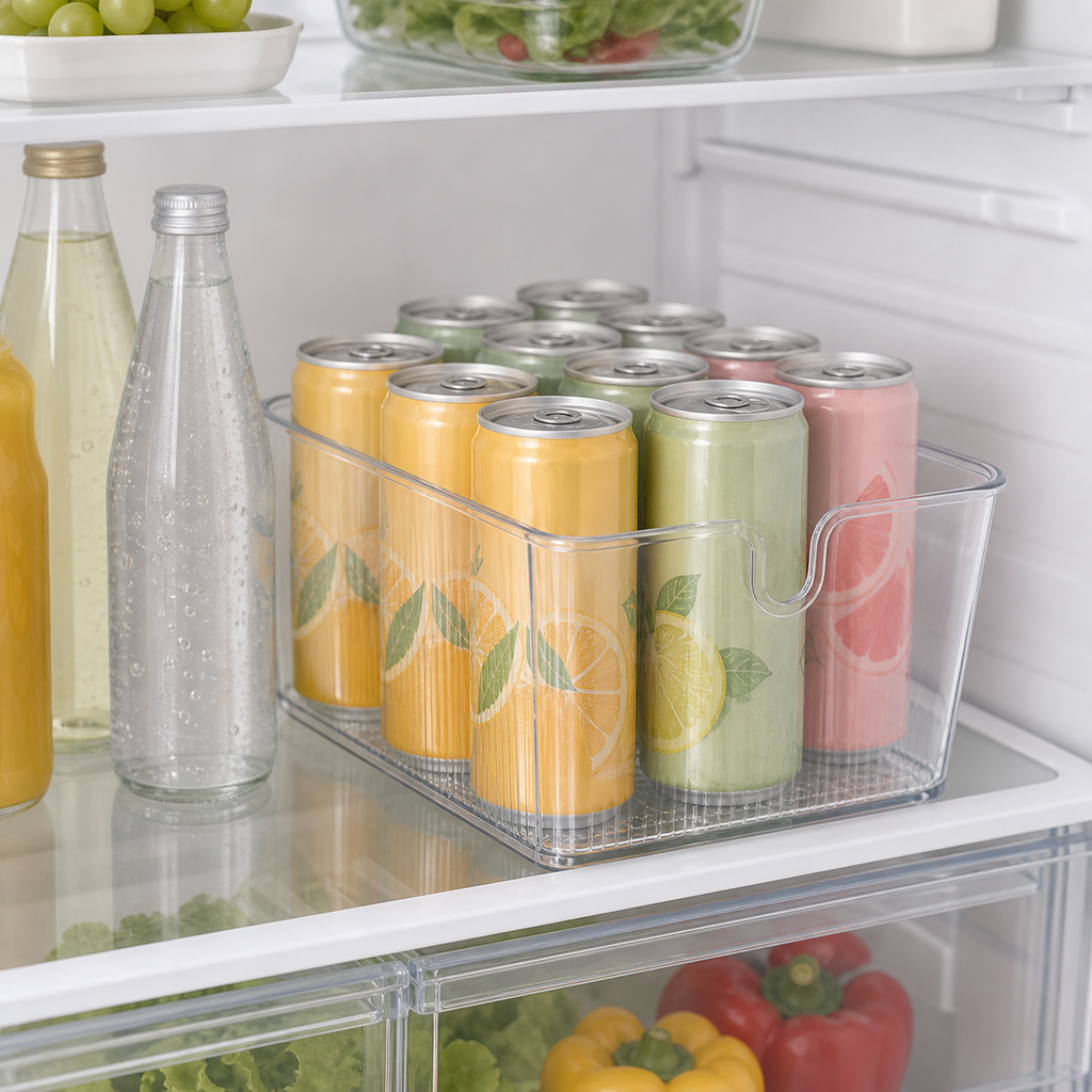 Cozy Haven clear refrigerator can basket with drinks