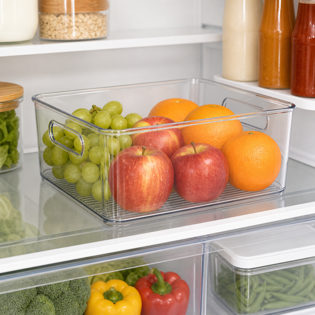 Cozy Haven medium clear refrigerator organizer bin with fruit