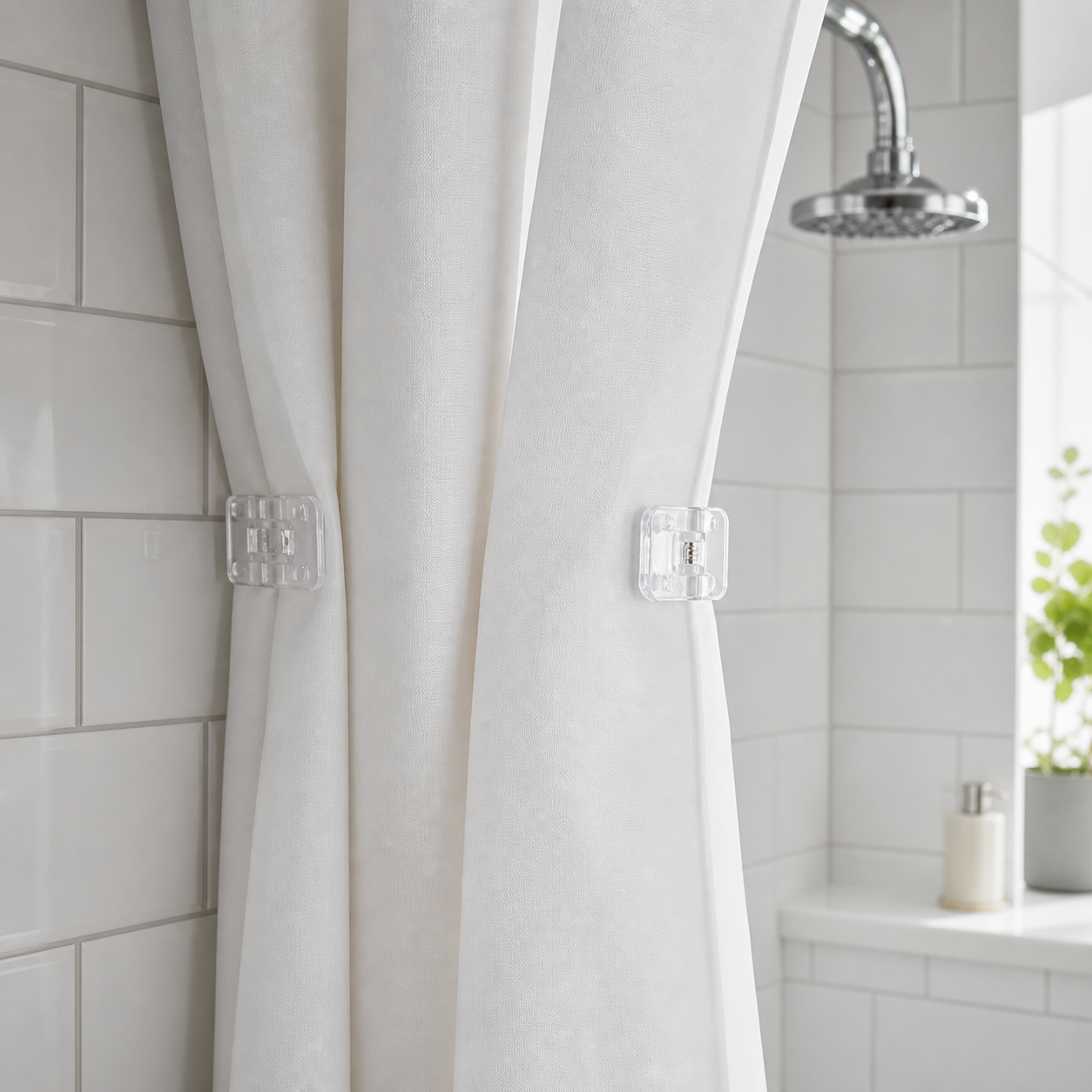 Cozy Haven Clear Shower Curtain Side Clips - 2 piece set in use