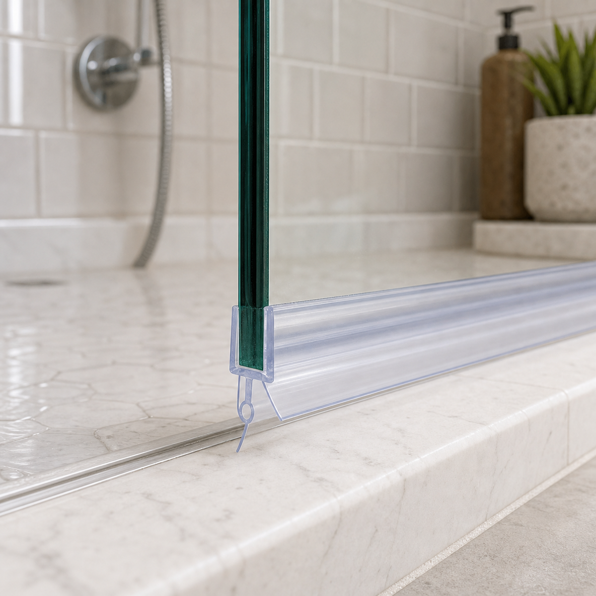 Cozy Haven Clear Shower Screen Seal Strip styled in a home setting