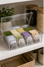 Cozy Haven Clear Tea Bag Organizer Box styled kitchen view 1