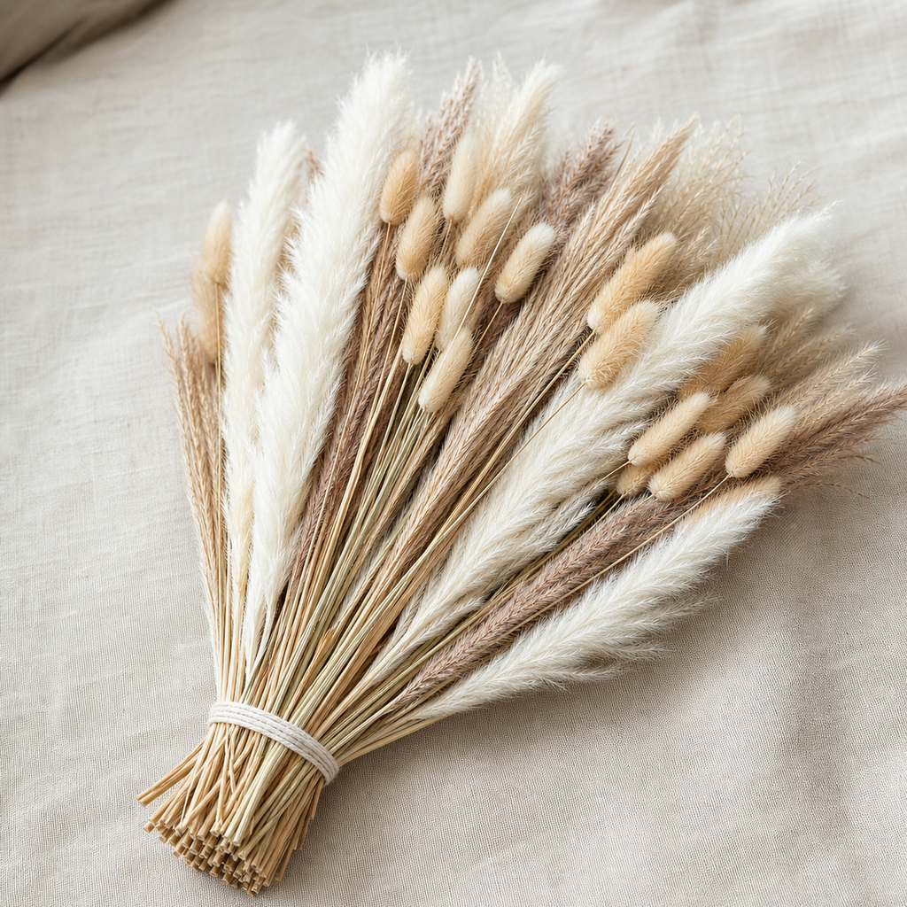 Cozy Haven Dried Pampas Bouquet — Natural Mix (approx. 100 stems) — angle view
