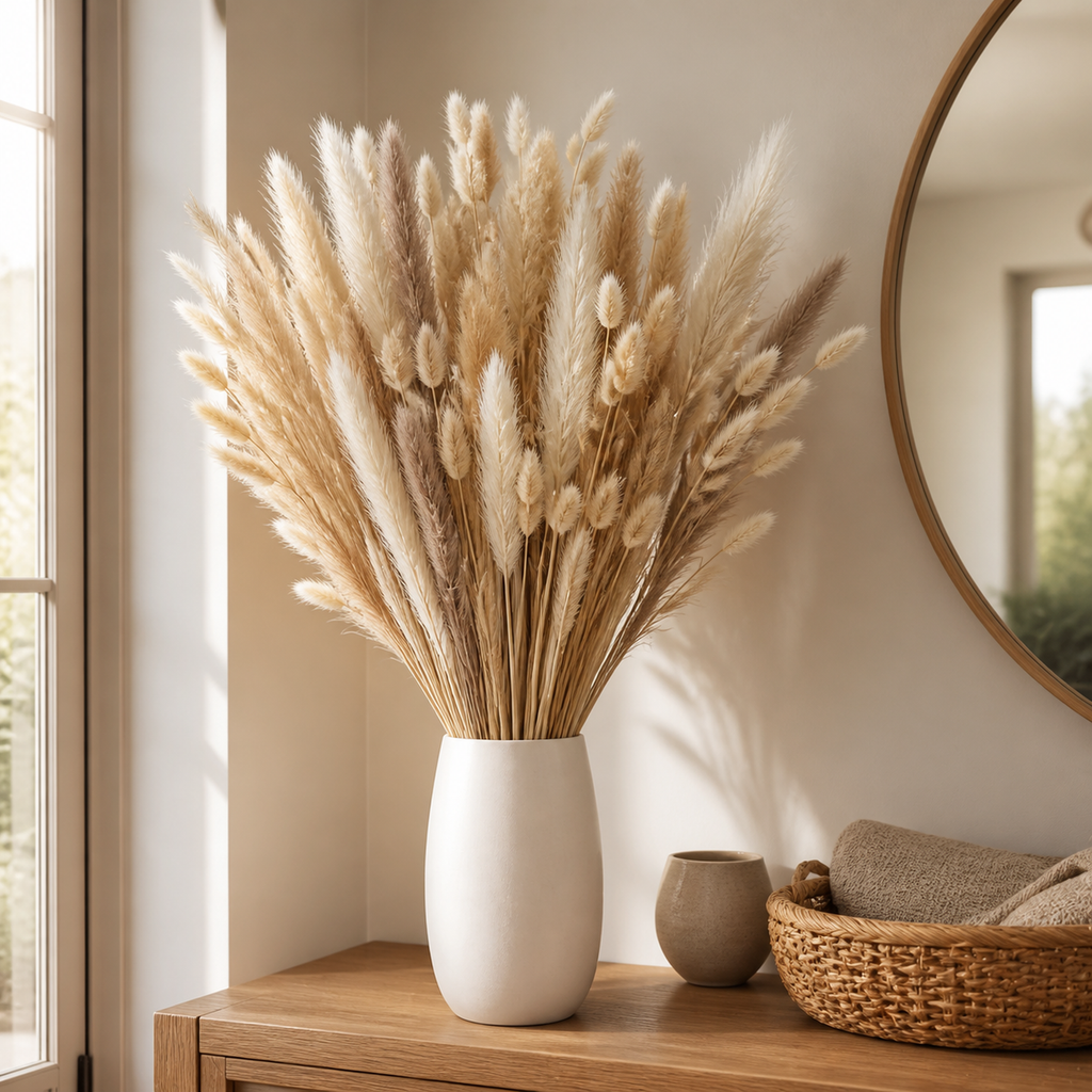 Cozy Haven Dried Pampas Bouquet — Natural Mix (approx. 100 stems) — scale view