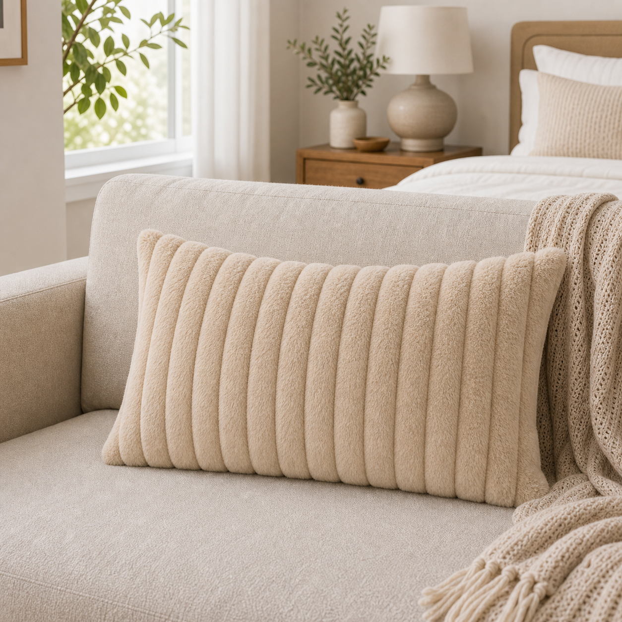 Cozy Haven Faux Rabbit Fur Pillow Cover Collection - Beige / 30 x 50 cm, Beige / 55 x 55 cm, Beige / 60 x 60 cm